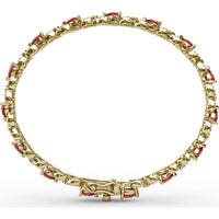 S-Curve Tennis Bracelet with Pear Shape Rubies and Halo Set Round Diamonds by Fana - 6.68 Carat Total Gemstone Weight
