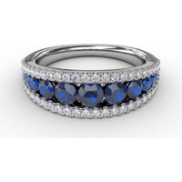 Sapphire and Diamond Band with Round Sapphires and Pavé Diamond Accents by Fana - 1.49 Carat Total Gemstone Weight