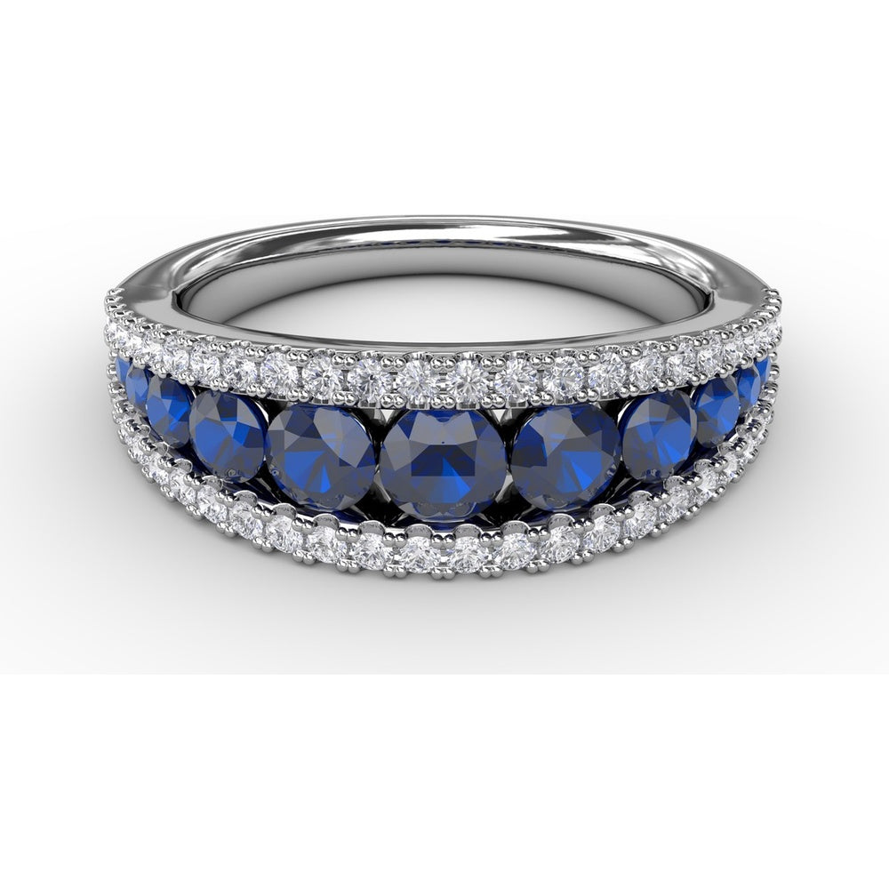 Sapphire and Diamond Band with Round Sapphires and Pavé Diamond Accents by Fana - 1.49 Carat Total Gemstone Weight