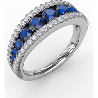 Sapphire and Diamond Band with Round Sapphires and Pavé Diamond Accents by Fana - 1.49 Carat Total Gemstone Weight