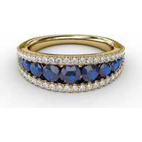 Sapphire and Diamond Band with Round Sapphires and Pavé Diamond Accents by Fana - 1.49 Carat Total Gemstone Weight