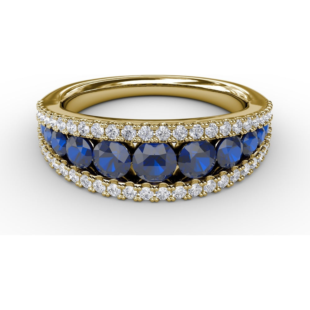 Sapphire and Diamond Band with Round Sapphires and Pavé Diamond Accents by Fana - 1.49 Carat Total Gemstone Weight