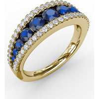 Sapphire and Diamond Band with Round Sapphires and Pavé Diamond Accents by Fana - 1.49 Carat Total Gemstone Weight