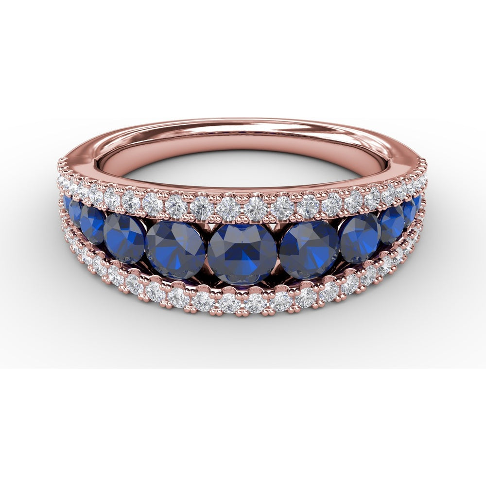 Sapphire and Diamond Band with Round Sapphires and Pavé Diamond Accents by Fana - 1.49 Carat Total Gemstone Weight