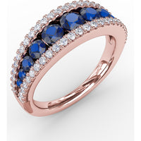 Sapphire and Diamond Band with Round Sapphires and Pavé Diamond Accents by Fana - 1.49 Carat Total Gemstone Weight