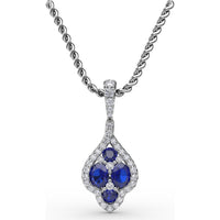 Sapphire and Diamond Cluster Pendant with Pavé Halo by Fana - 1.66 Carat Total Gemstone Weight