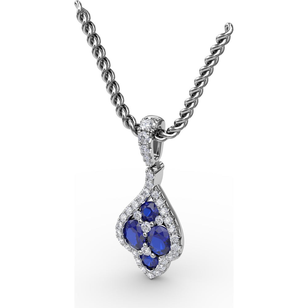 Sapphire and Diamond Cluster Pendant with Pavé Halo by Fana - 1.66 Carat Total Gemstone Weight