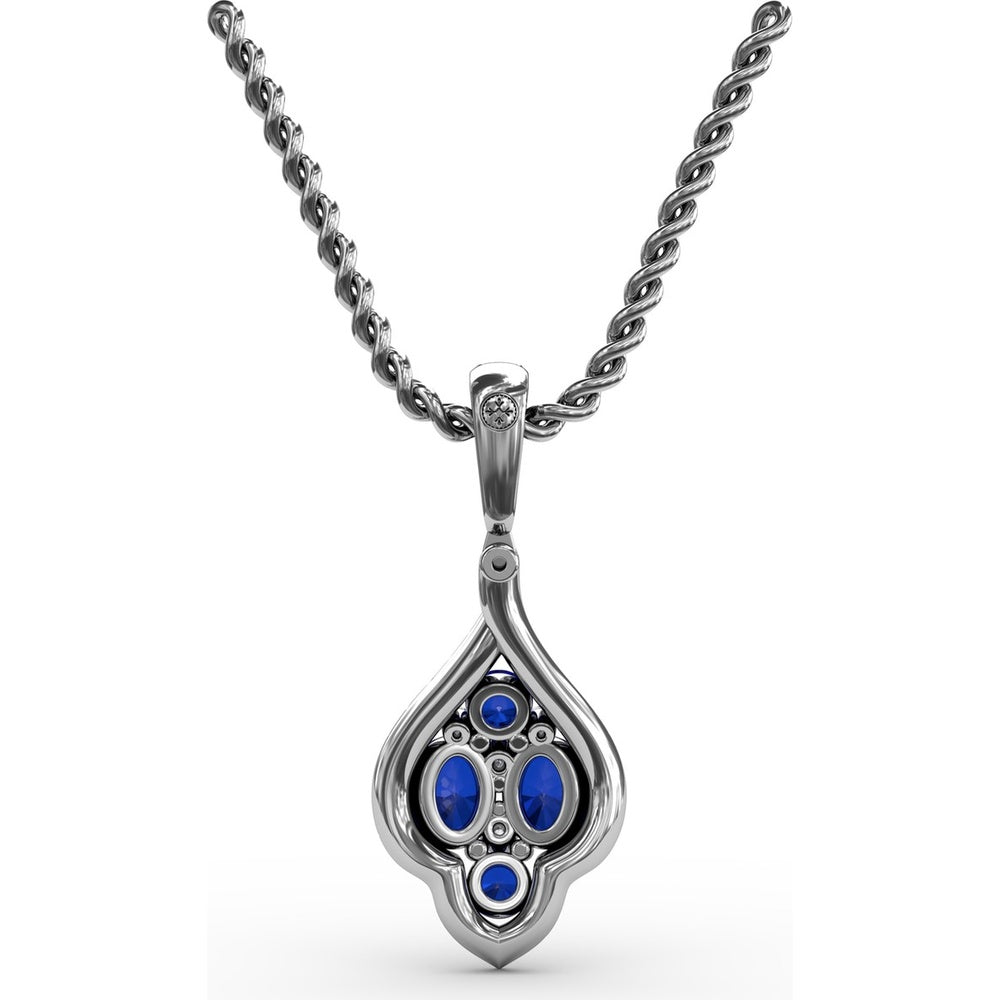 Sapphire and Diamond Cluster Pendant with Pavé Halo by Fana - 1.66 Carat Total Gemstone Weight