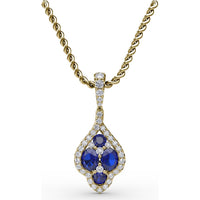 Sapphire and Diamond Cluster Pendant with Pavé Halo by Fana - 1.66 Carat Total Gemstone Weight