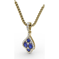 Sapphire and Diamond Cluster Pendant with Pavé Halo by Fana - 1.66 Carat Total Gemstone Weight