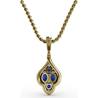Sapphire and Diamond Cluster Pendant with Pavé Halo by Fana - 1.66 Carat Total Gemstone Weight