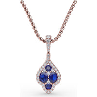 Sapphire and Diamond Cluster Pendant with Pavé Halo by Fana - 1.66 Carat Total Gemstone Weight