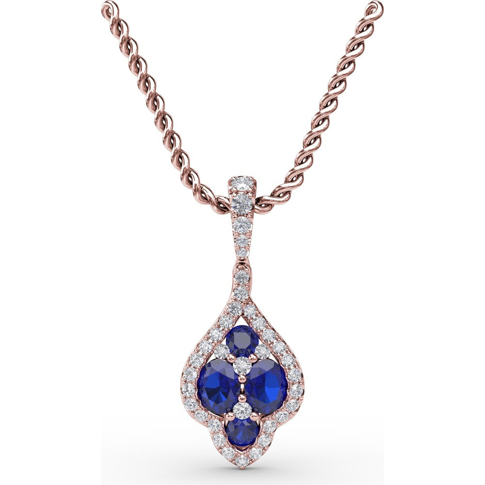 Sapphire and Diamond Cluster Pendant with Pavé Halo by Fana - 1.66 Carat Total Gemstone Weight
