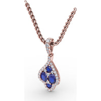 Sapphire and Diamond Cluster Pendant with Pavé Halo by Fana - 1.66 Carat Total Gemstone Weight