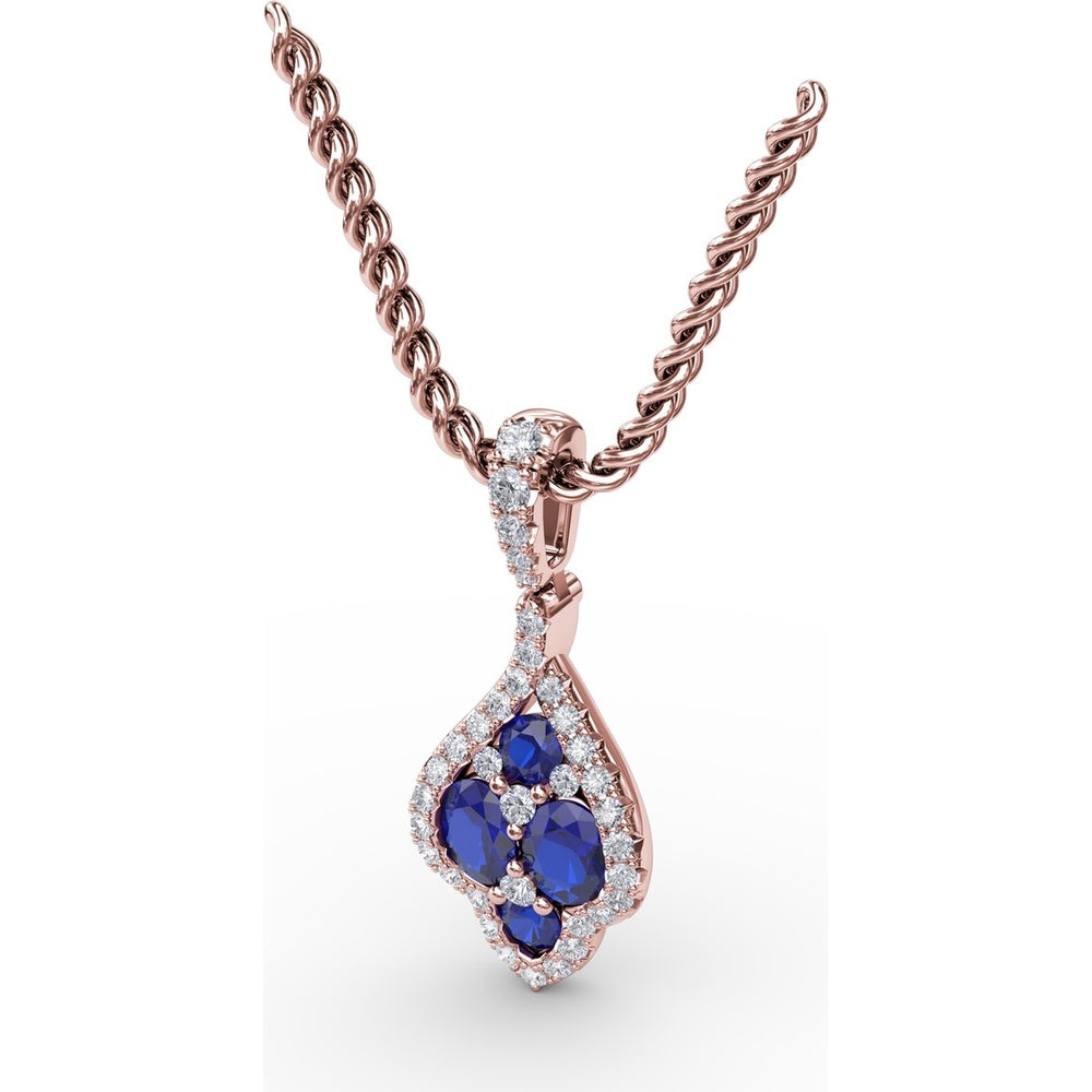 Sapphire and Diamond Cluster Pendant with Pavé Halo by Fana - 1.66 Carat Total Gemstone Weight