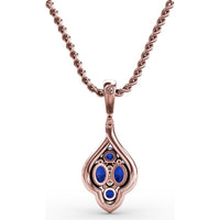 Sapphire and Diamond Cluster Pendant with Pavé Halo by Fana - 1.66 Carat Total Gemstone Weight