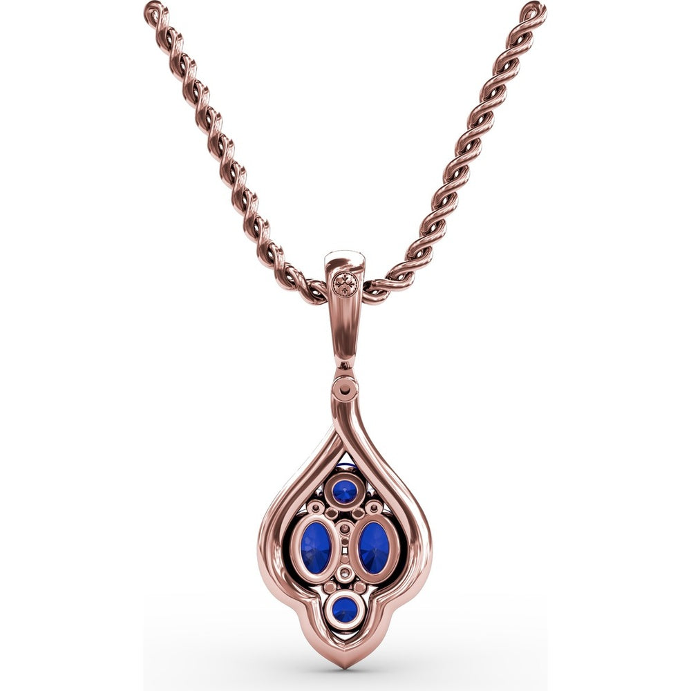 Sapphire and Diamond Cluster Pendant with Pavé Halo by Fana - 1.66 Carat Total Gemstone Weight