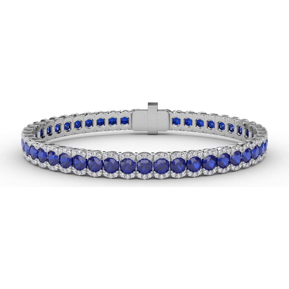 Sapphire and Diamond Halo Bracelet with Round Blue Sapphires by Fana - 12.60 Carat Total Gemstone Weight
