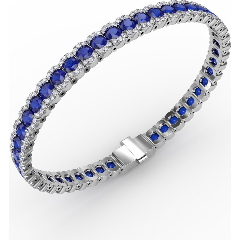 Sapphire and Diamond Halo Bracelet with Round Blue Sapphires by Fana - 12.60 Carat Total Gemstone Weight