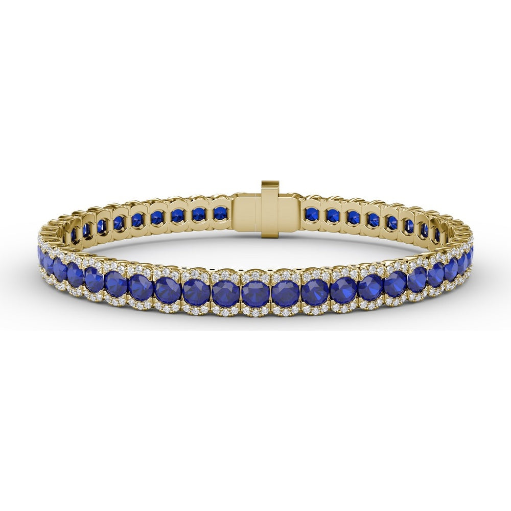 Sapphire and Diamond Halo Bracelet with Round Blue Sapphires by Fana - 12.60 Carat Total Gemstone Weight