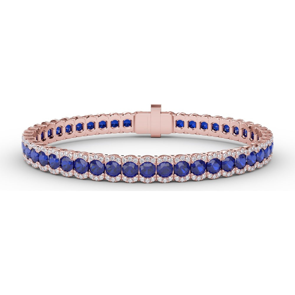 Sapphire and Diamond Halo Bracelet with Round Blue Sapphires by Fana - 12.60 Carat Total Gemstone Weight