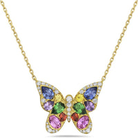 Sapphire and Diamond Mosaic Butterfly Necklace in 18K Yellow Gold by Charles Krypell
