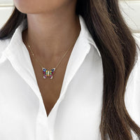 Sapphire and Diamond Mosaic Butterfly Necklace in 18K Yellow Gold by Charles Krypell