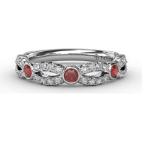 Scalloped Band with Bezel Set Round Rubies and Pavé Diamonds by Fana - 0.62 Carat Total Gemstone Weight