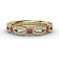Scalloped Band with Bezel Set Round Rubies and Pavé Diamonds by Fana - 0.62 Carat Total Gemstone Weight