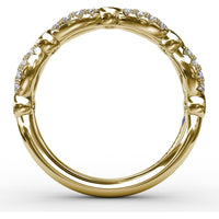 Scalloped Band with Bezel Set Round Rubies and Pavé Diamonds by Fana - 0.62 Carat Total Gemstone Weight