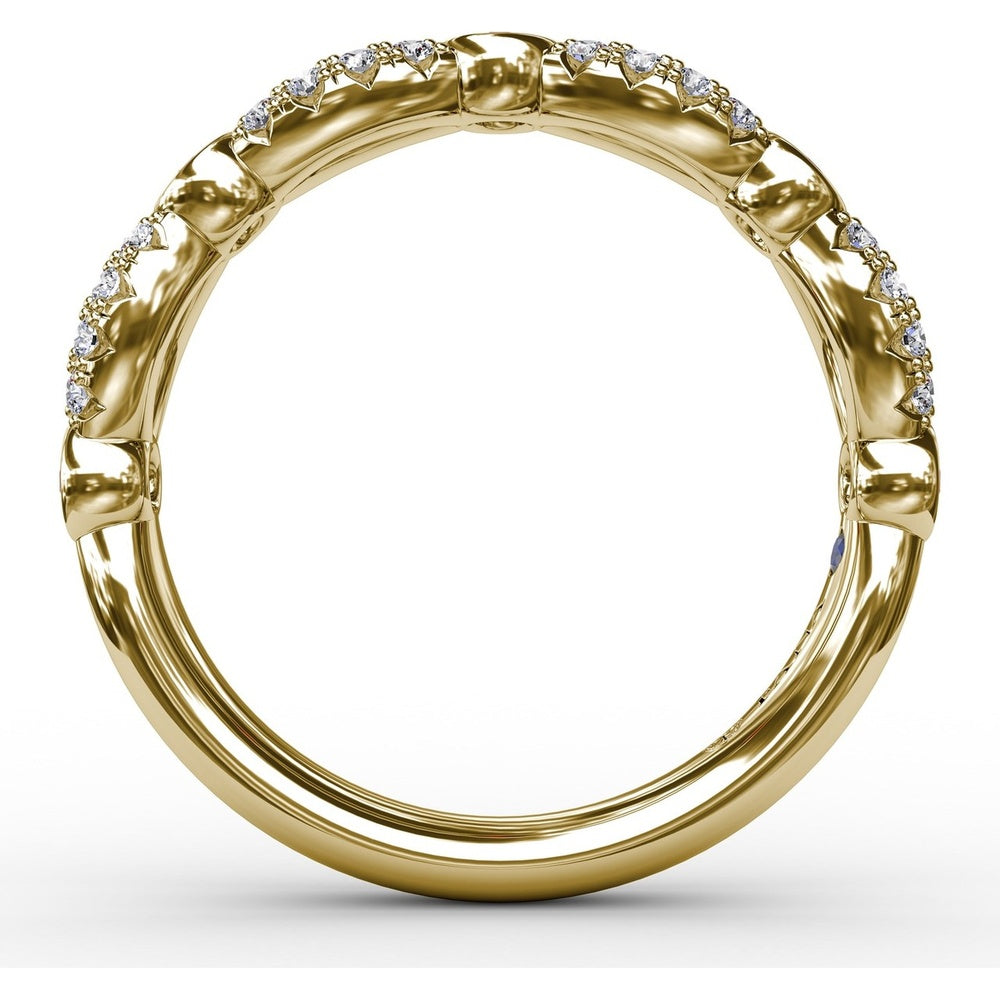 Scalloped Band with Bezel Set Round Rubies and Pavé Diamonds by Fana - 0.62 Carat Total Gemstone Weight