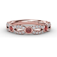 Scalloped Band with Bezel Set Round Rubies and Pavé Diamonds by Fana - 0.62 Carat Total Gemstone Weight