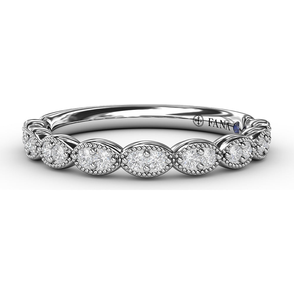 Scalloped Band with Milgrain-Edged Marquise Stations Holding Round Diamonds by Fana - 0.18 Carat Total Diamond Weight