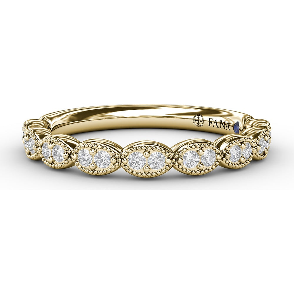 Scalloped Band with Milgrain-Edged Marquise Stations Holding Round Diamonds by Fana - 0.18 Carat Total Diamond Weight