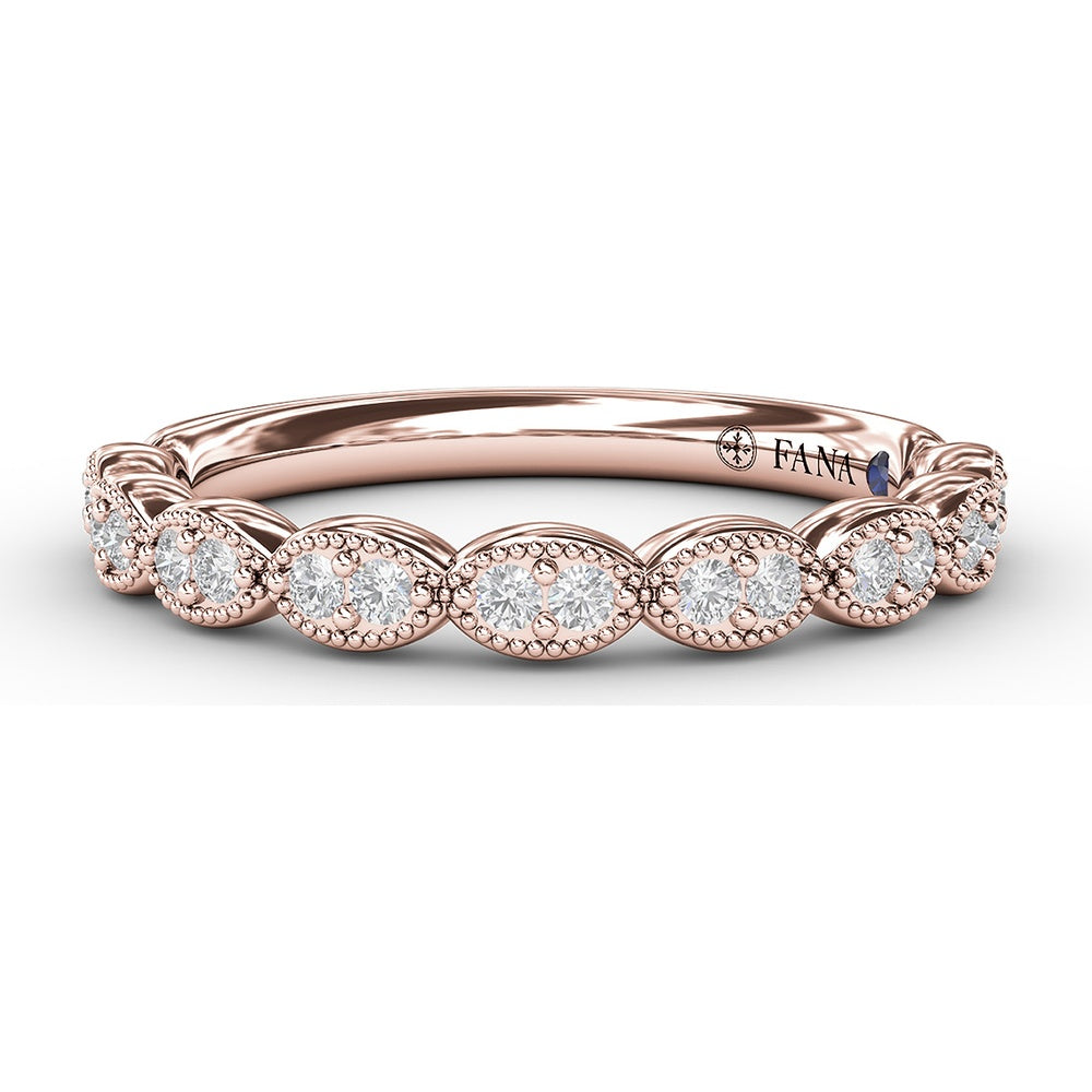 Scalloped Band with Milgrain-Edged Marquise Stations Holding Round Diamonds by Fana - 0.18 Carat Total Diamond Weight