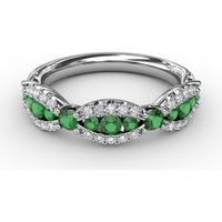 Scalloped Band with Round Emeralds and Pavé Diamonds by Fana - 0.81 Carat Total Gemstone Weight