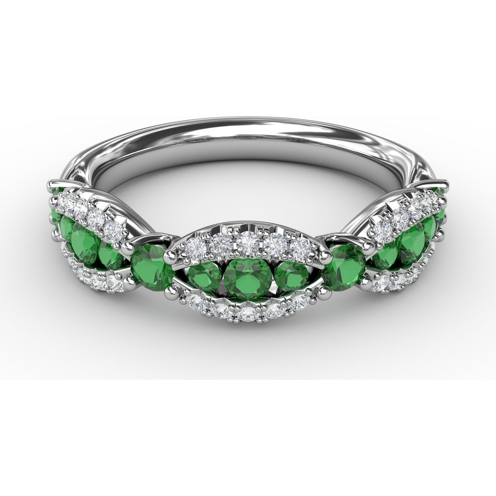 Scalloped Band with Round Emeralds and Pavé Diamonds by Fana - 0.81 Carat Total Gemstone Weight