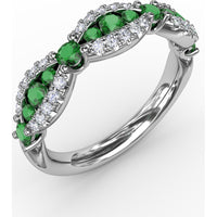 Scalloped Band with Round Emeralds and Pavé Diamonds by Fana - 0.81 Carat Total Gemstone Weight