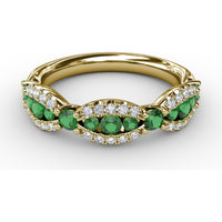 Scalloped Band with Round Emeralds and Pavé Diamonds by Fana - 0.81 Carat Total Gemstone Weight