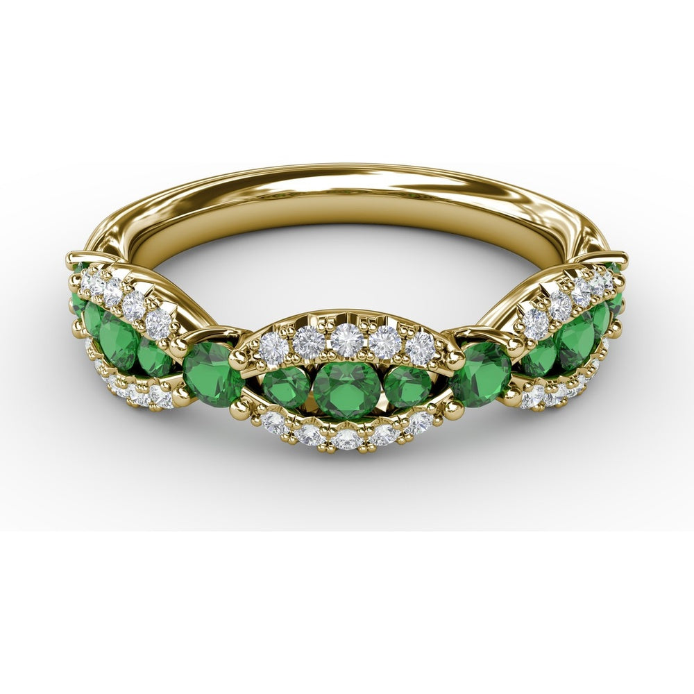 Scalloped Band with Round Emeralds and Pavé Diamonds by Fana - 0.81 Carat Total Gemstone Weight