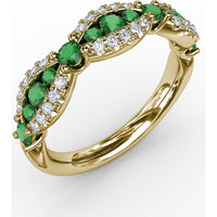 Scalloped Band with Round Emeralds and Pavé Diamonds by Fana - 0.81 Carat Total Gemstone Weight
