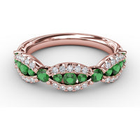 Scalloped Band with Round Emeralds and Pavé Diamonds by Fana - 0.81 Carat Total Gemstone Weight