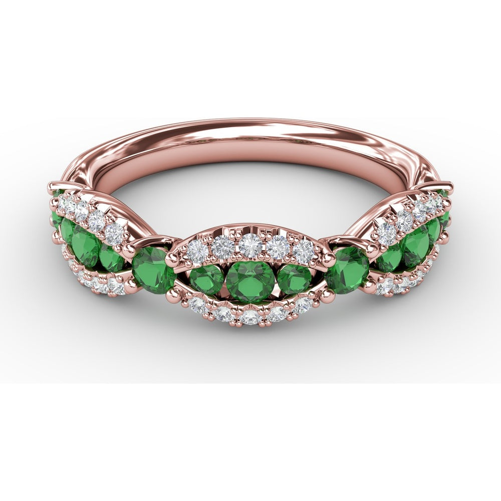 Scalloped Band with Round Emeralds and Pavé Diamonds by Fana - 0.81 Carat Total Gemstone Weight