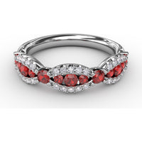 Scalloped Band with Round Rubies and Pavé Diamonds by Fana - 0.87 Carat Total Gemstone Weight