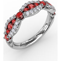 Scalloped Band with Round Rubies and Pavé Diamonds by Fana - 0.87 Carat Total Gemstone Weight