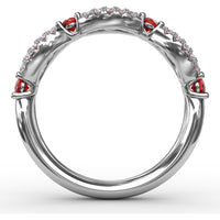 Scalloped Band with Round Rubies and Pavé Diamonds by Fana - 0.87 Carat Total Gemstone Weight