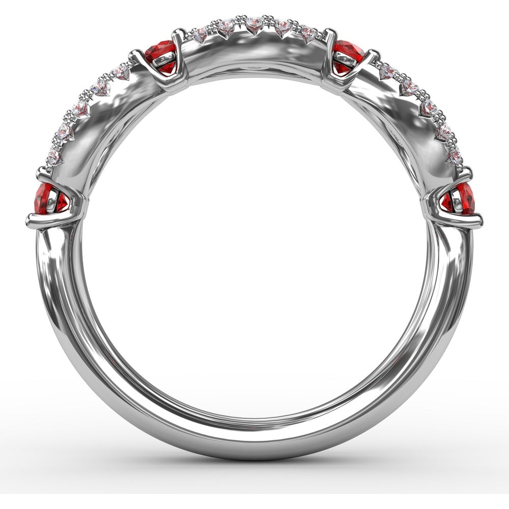 Scalloped Band with Round Rubies and Pavé Diamonds by Fana - 0.87 Carat Total Gemstone Weight
