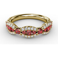 Scalloped Band with Round Rubies and Pavé Diamonds by Fana - 0.87 Carat Total Gemstone Weight