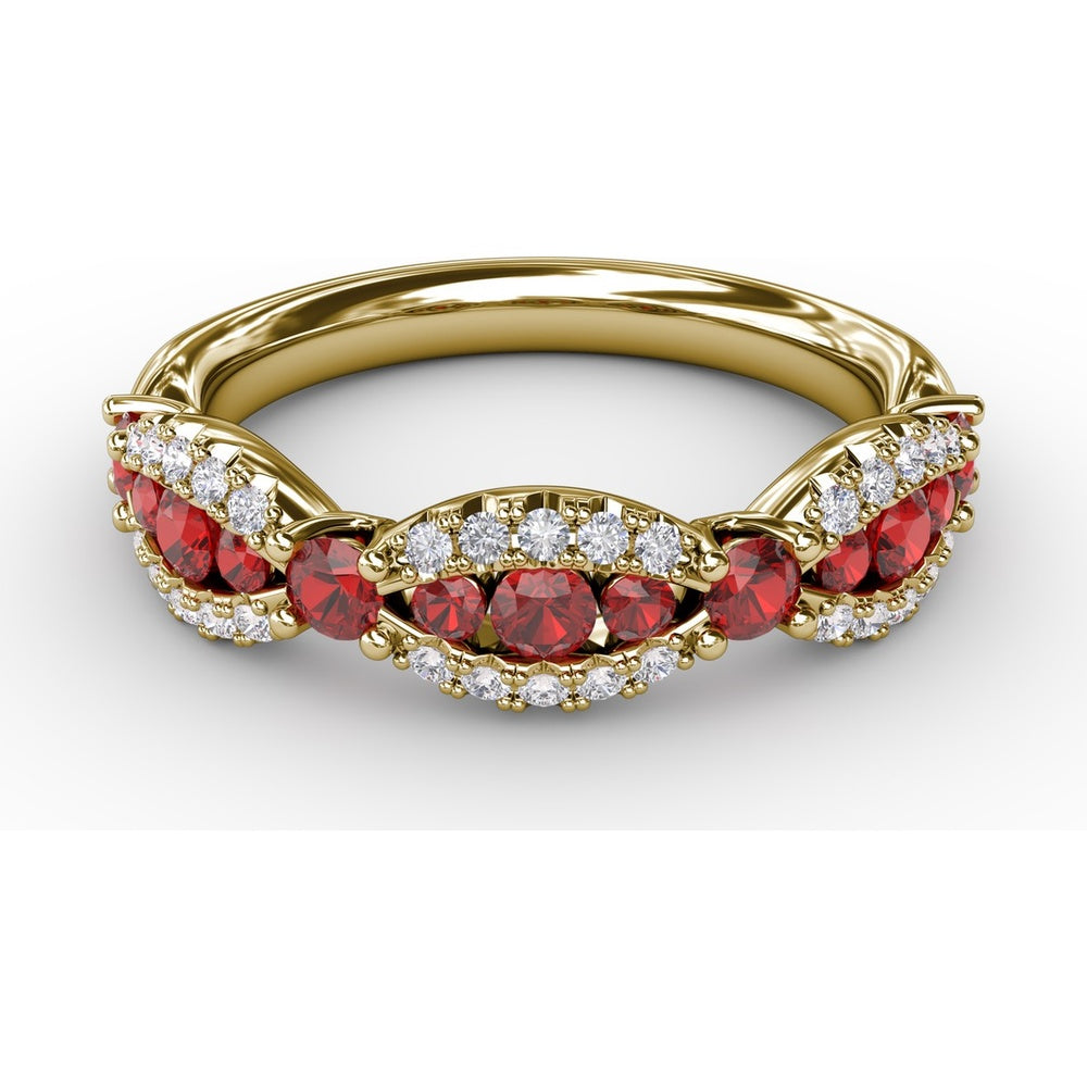 Scalloped Band with Round Rubies and Pavé Diamonds by Fana - 0.87 Carat Total Gemstone Weight
