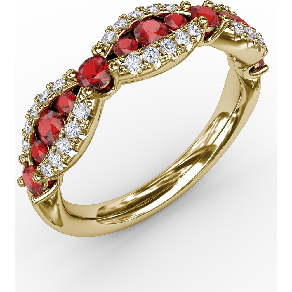 Scalloped Band with Round Rubies and Pavé Diamonds by Fana - 0.87 Carat Total Gemstone Weight